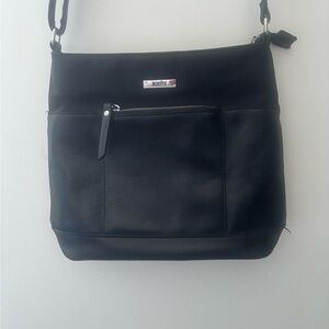 Roots Black Leather and canvas Crossbody Bag